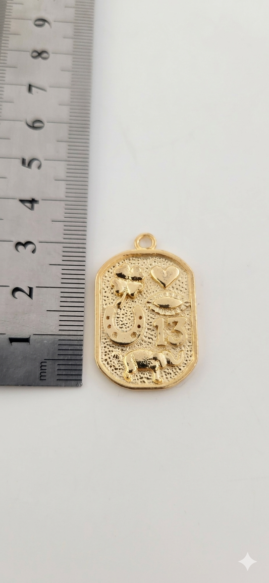 Medalla rectangular símbolos de la suerte